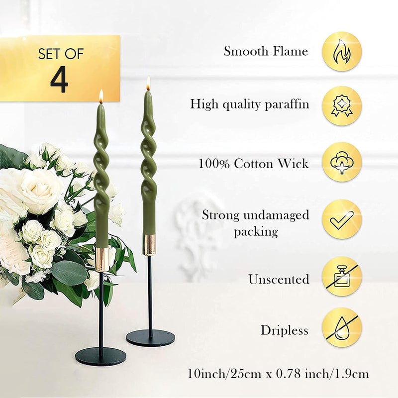 LPUSA Olive Spiral Taper Candle Tapered Candlesticks,Twisted Taper Candles for Table Decor Housewarming Gift Idea-10inch,4pcs(Olive Green-B) - Image 3